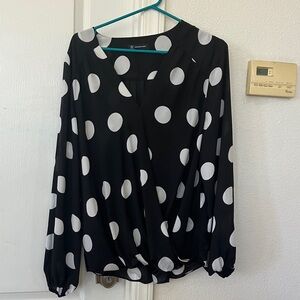INC International Concepts Black and White Polka Dot Wrap Blouse Size XL